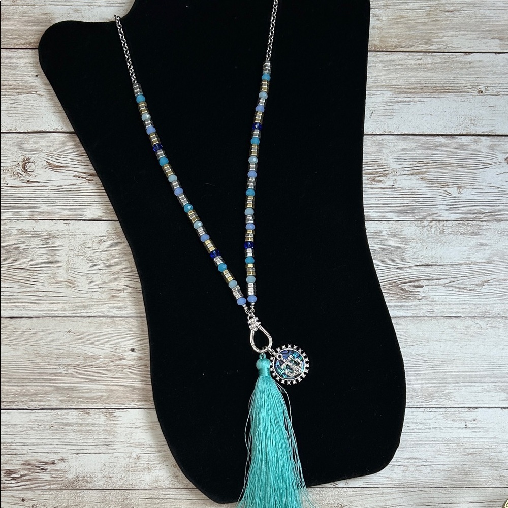 Bomb Party Beaded Necklace with Turquoise Tassel